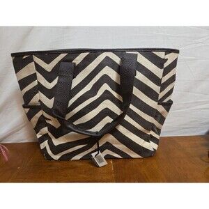 Toss Designs Shop Tote Bag Zebra Brown White Fabric W/ Leather Handles